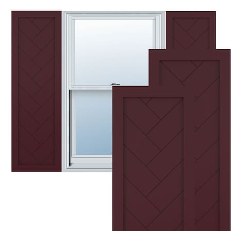 True Fit PVC Single Panel Herringbone Modern Style Fixed Mount Shutters, Wine Red, 12W X 35H